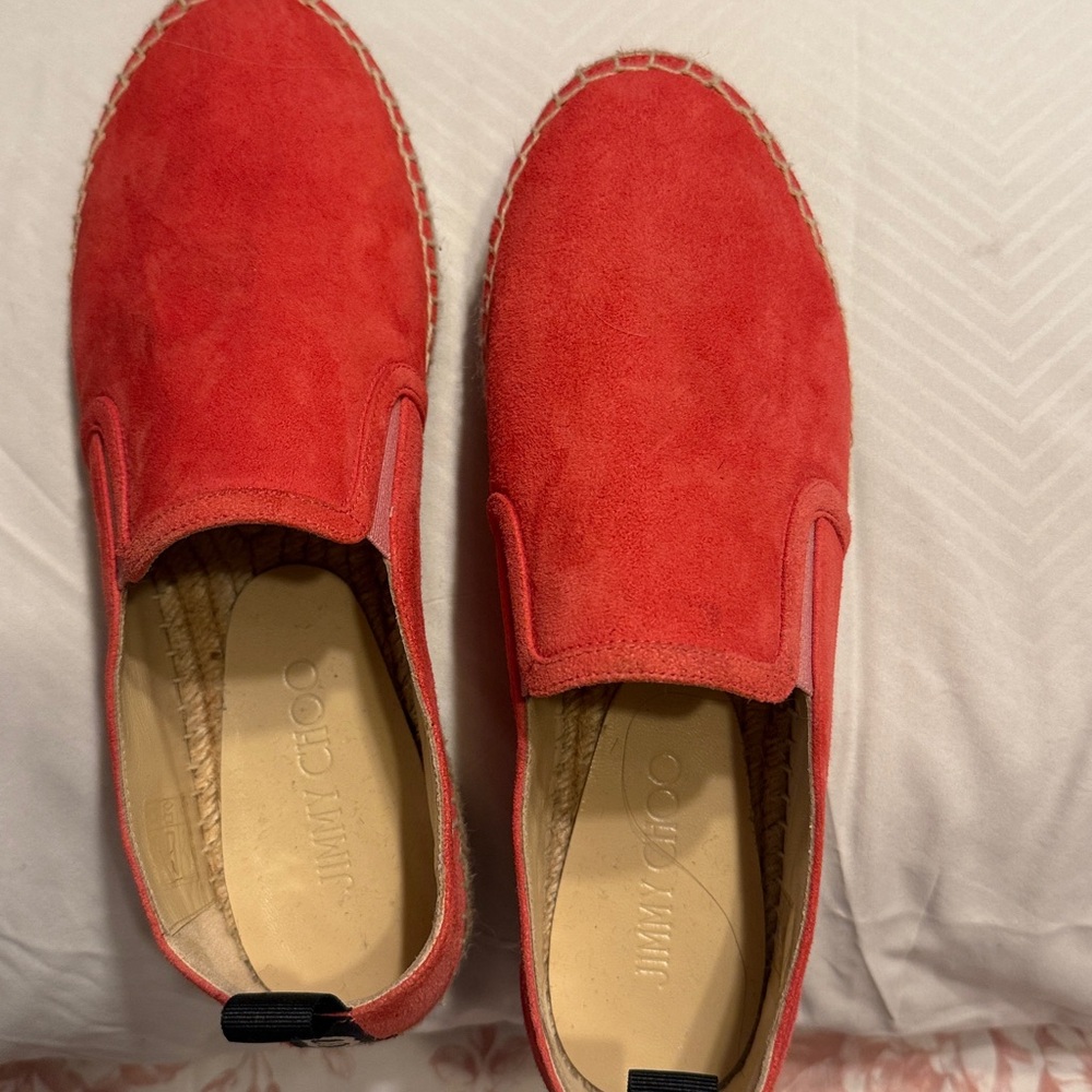 Jimmy Choo Vibrant peach color Suede Espadrilles